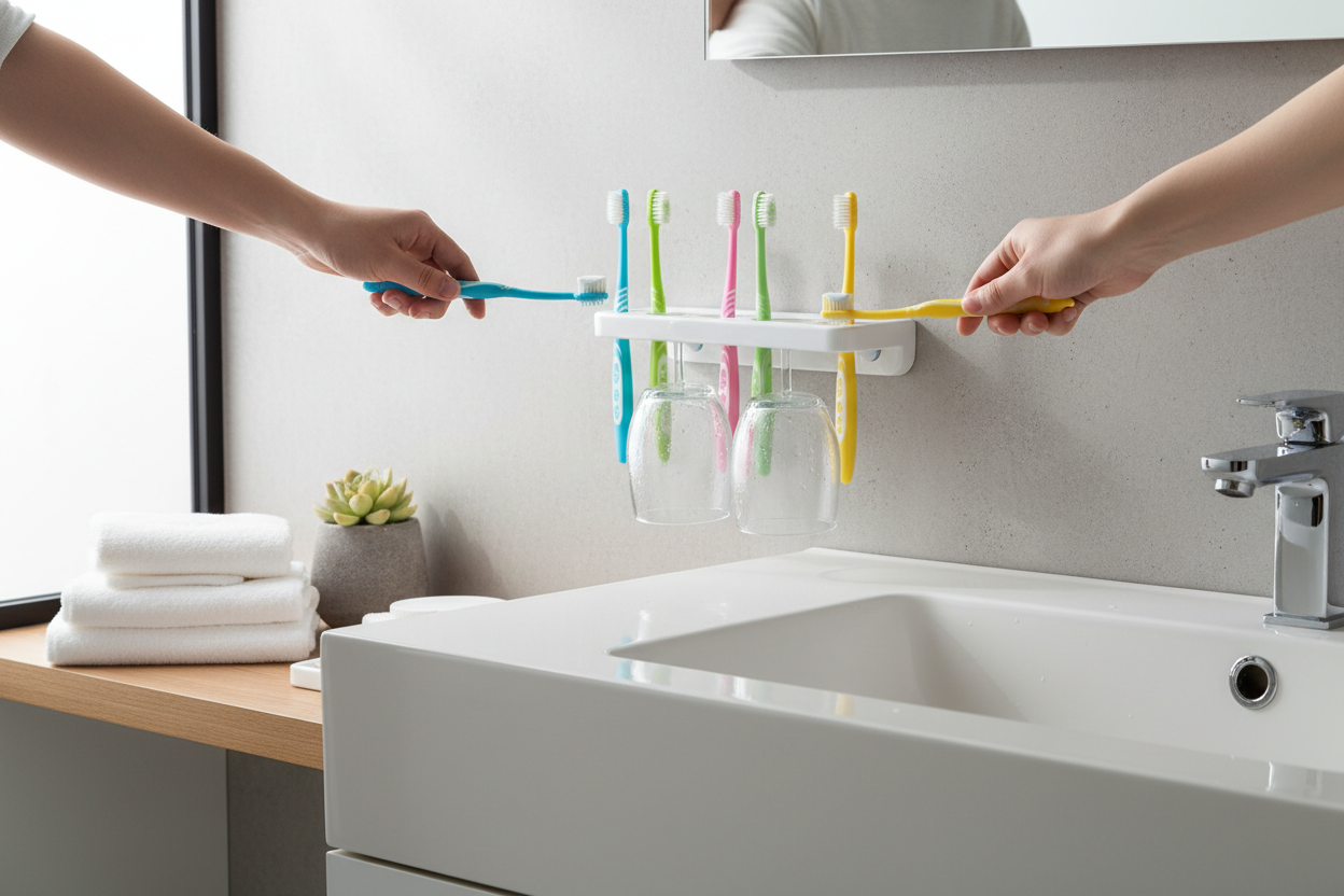 Wall-Mounted Toothbrush & Cup Holder
