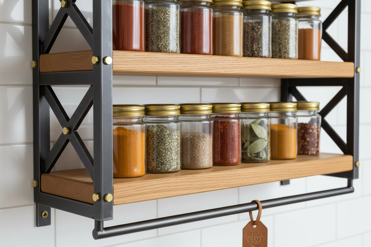Wall-Mounted Spice Rack (Wood + Metal Look)