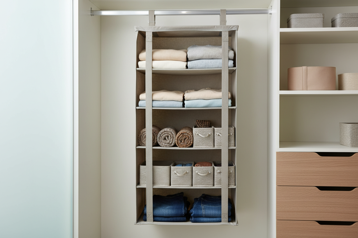 Hanging Canvas Wardrobe Shelves