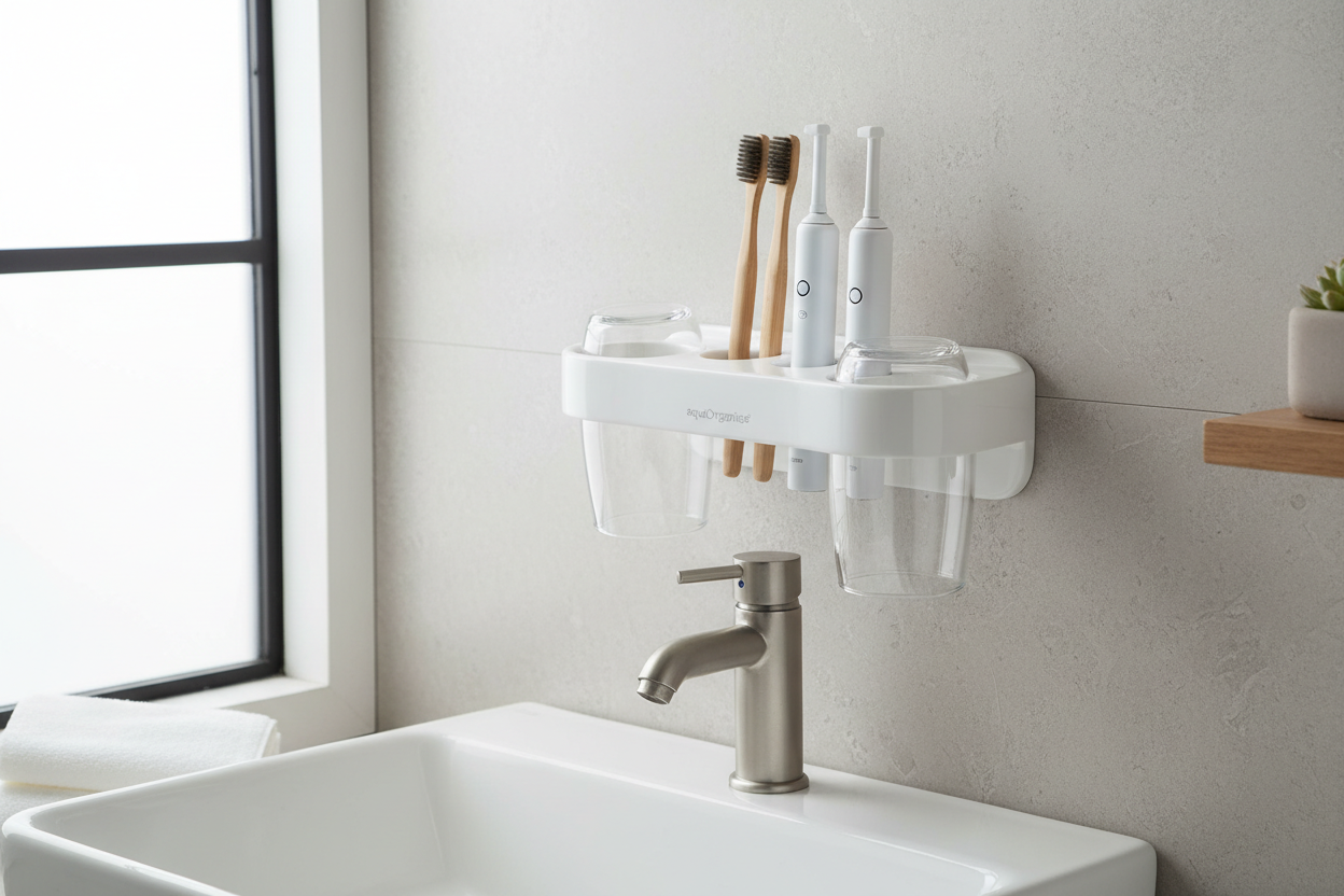 Wall-Mounted Toothbrush & Cup Holder