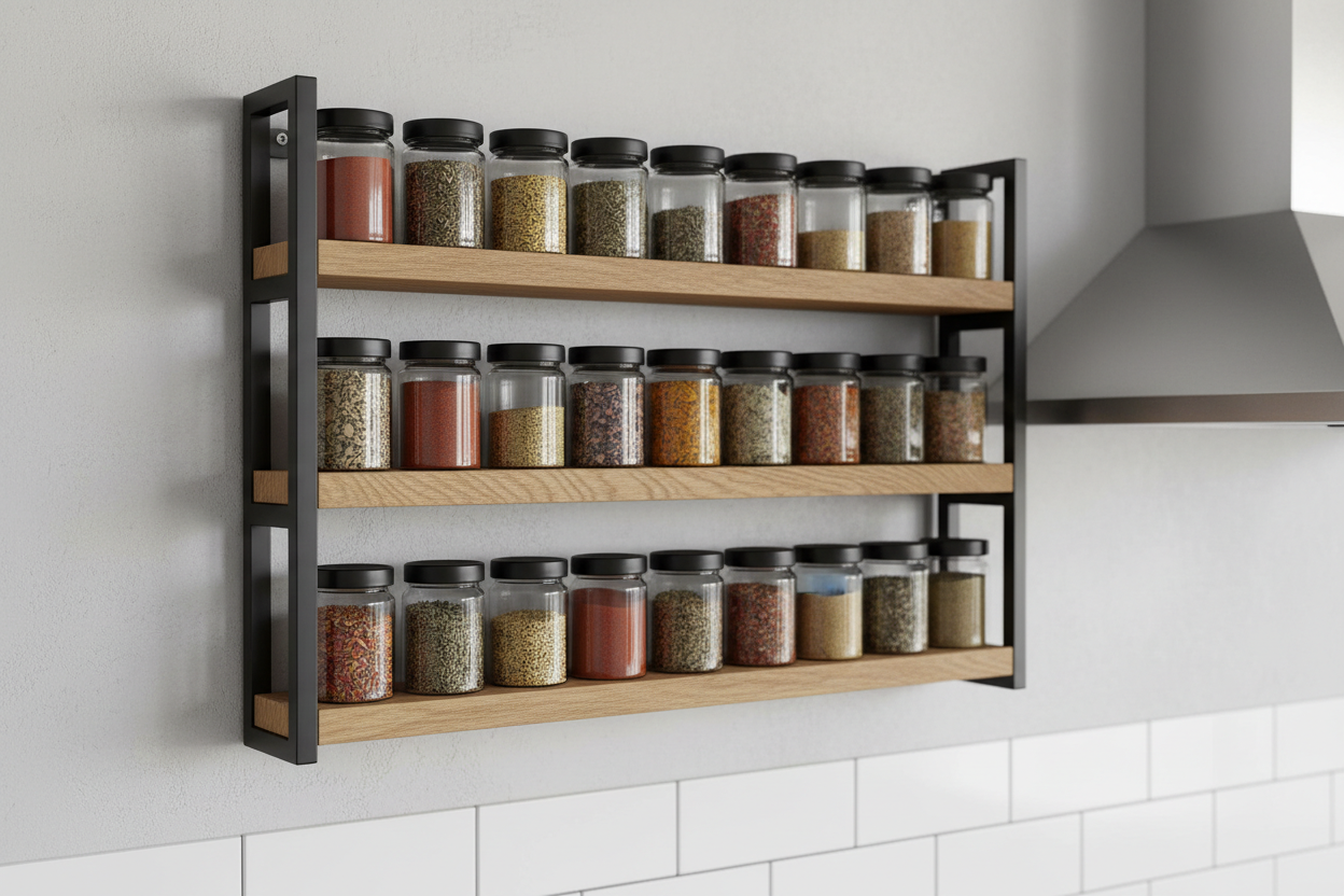 Wall-Mounted Spice Rack (Wood + Metal Look)