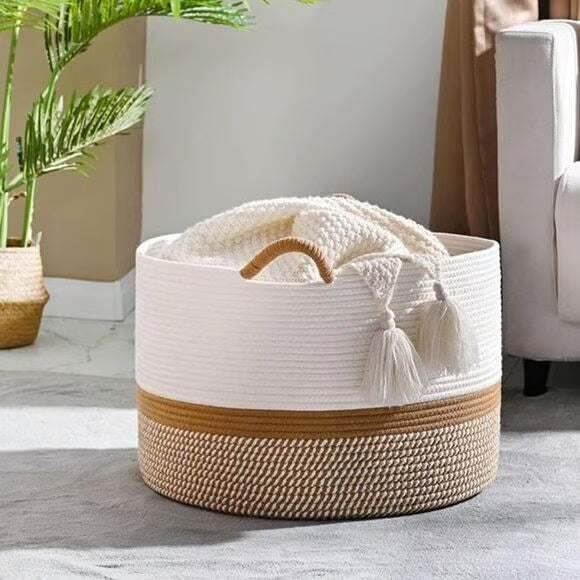 Large Cotton Rope Storage Basket (Beige)