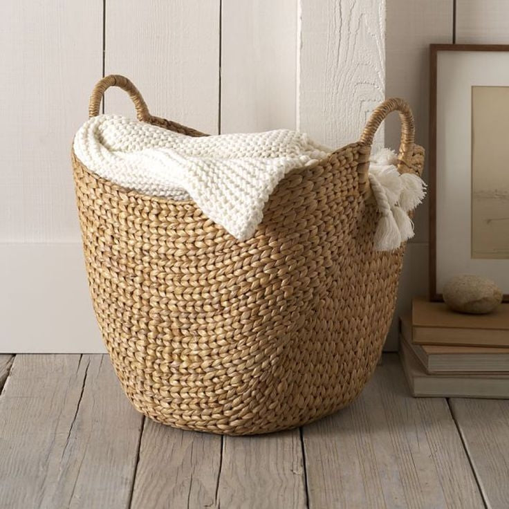 Neutral Knit Blanket Storage Basket